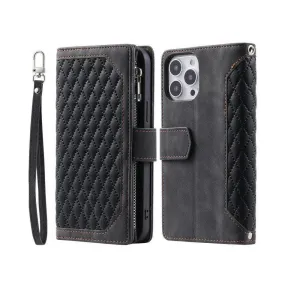 Zipper Wallet Mobile Phone Case for Samsung Galaxy A52/A52s with Wrist Strap - Black