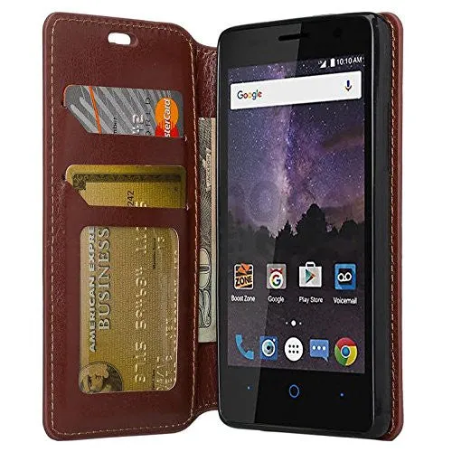 ZTE Majesty Pro, Majesty Pro Plus, Tempo Cover, Pu Leather Magnetic Fold[Kickstand] Wallet Case with ID & Card Slots - Brown