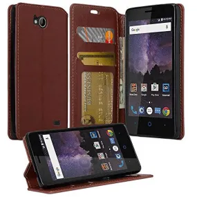 ZTE Majesty Pro, Majesty Pro Plus, Tempo Cover, Pu Leather Magnetic Fold[Kickstand] Wallet Case with ID & Card Slots - Brown