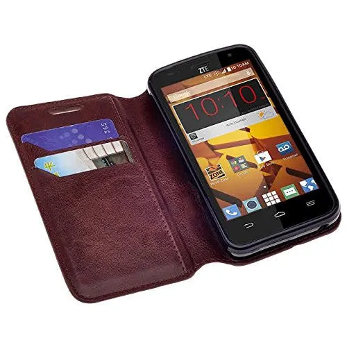 ZTE Speed Case | Maven | Atrium | Scend | Overture 2 | Fanfare Magnetic Fold[Kickstand] Pu Leather Wallet Case with ID & Credit Card Slots for ZTE Speed - Brown