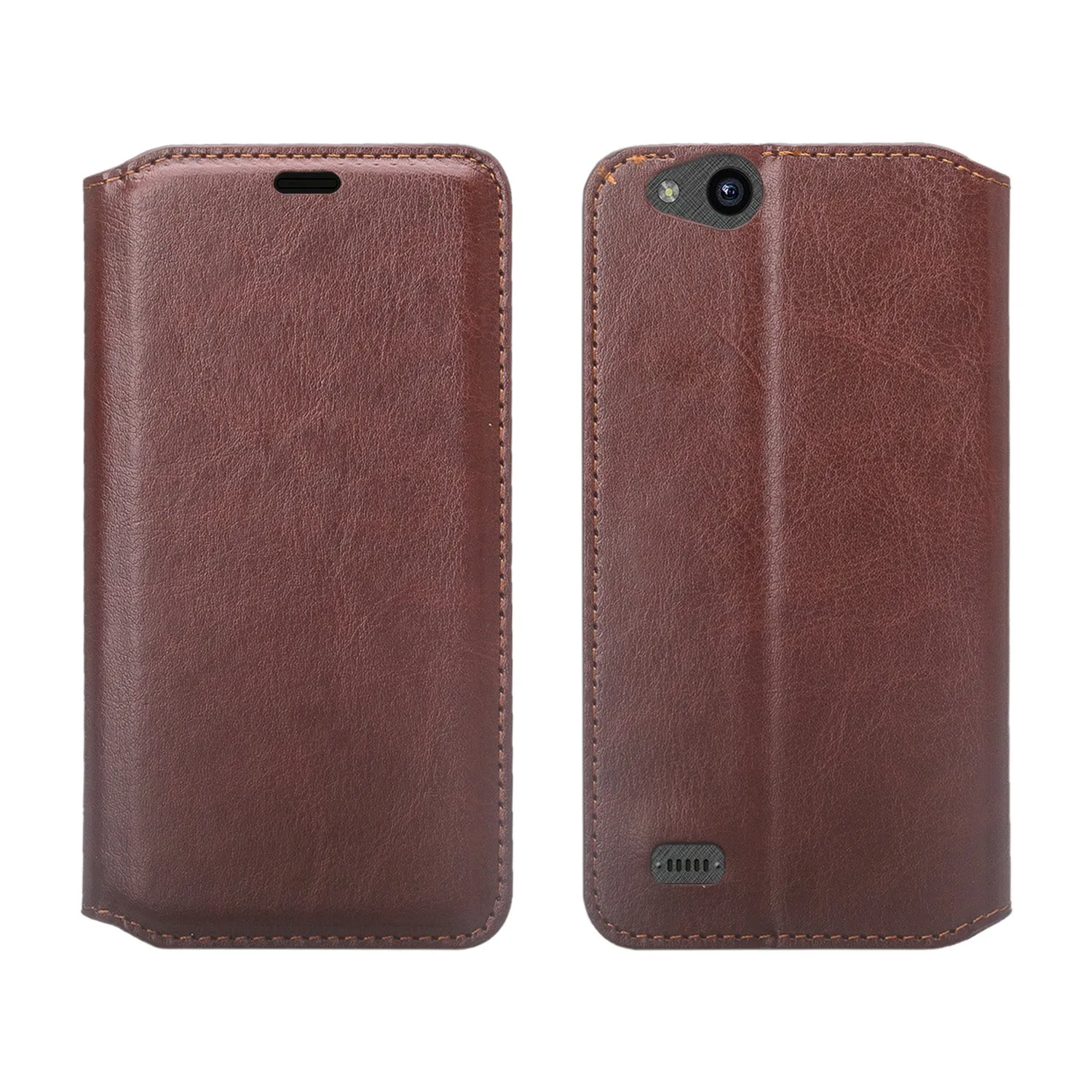 ZTE Tempo X Case, Tempo Go, Blade Vantage, Avid 4, ZFive C, ZFive G, N9137, Z557BL, Z558VL, Slim Flip Fold [Kickstand] Faux Leather Wallet Cover w/ Slots & Pocket - Brown